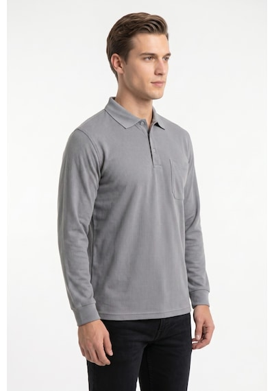 Dynamo Erkek Büyük Beden Mevsimlik Polo Yaka Cepli Sweatshirt Bgl-st05367 Gri