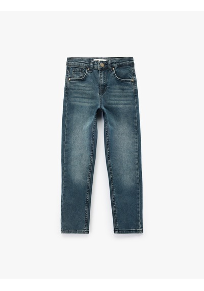 Koton Pamuklu Cep Detaylı Denim Pantolon - Straight Fit Petrol 6wkb40039td