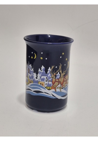 Vintage Noel Baba Ve Geyik Temalı Porselen Kupa 10,5cm 002 Çok Renkli