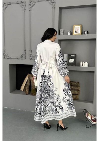 Neşeli Butik Kadın Siyah Güpür Detaylı Atlas Kumaş Desenli İthal Elbise Nbms25109 Siyah