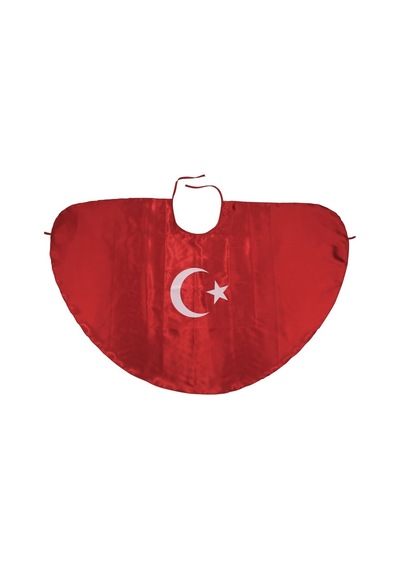 Bebegen Kırmızı Saten Ay Yıldız Baskılı El Geçirmeli 23 Nisan Pelerin Çok Renkli