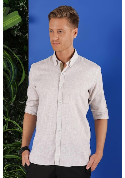 Efor G 1555 Slim Fit Bej Klasik Gömlek Bej
