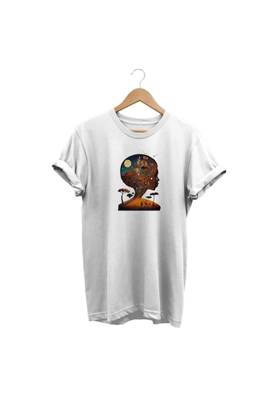Afrika Baskılı Beyaz T-shirt Beyaz