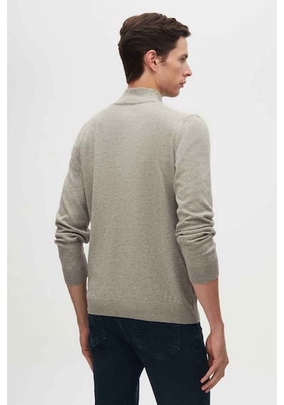 D's Damat Regular Fit Gri Pamuk Karışımlı Yarım Balıkçı Triko Kazak Gri