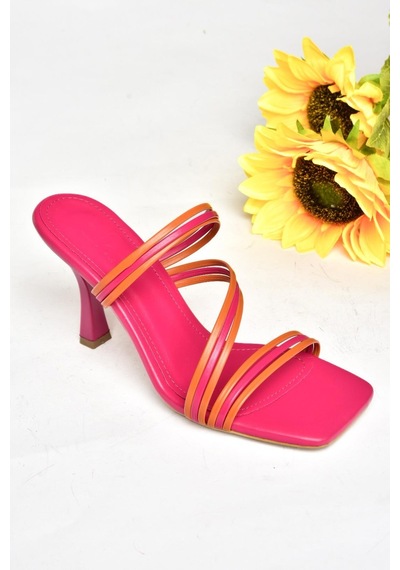 Fox Shoes S590033709 Fuşya/turuncu İnce Topuklu Kadın Terlik Fuşya - Turuncu