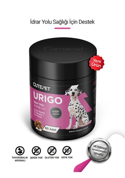 Cutepet Urigo Köpek İdrar Yolu Sağlığı Destekleyici Tablet 60 Adet Üriner Sistem Ve Mesane Destekleyici