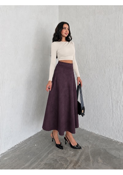Ozy Fashion Kadın Süet Kloş Etek Mürdüm