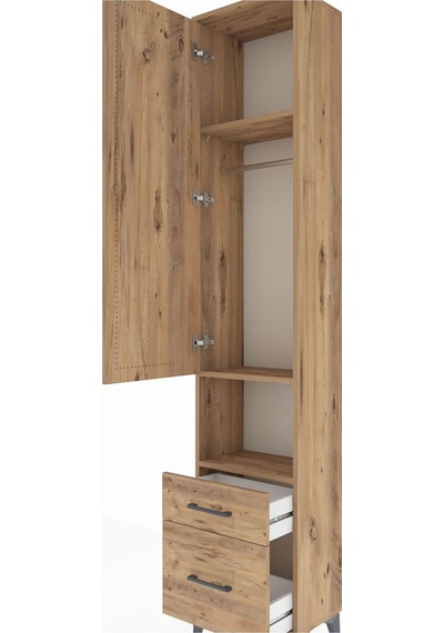 Arges Dolap 3 Raflı 2 Çekmeceli Tek Askılı 44x30x221 Çam-çam Çam