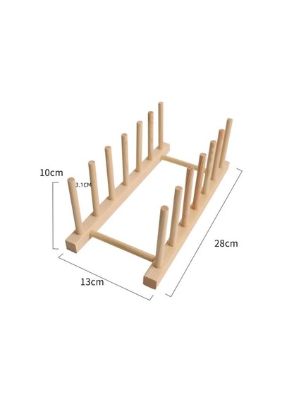 Ahşap Tabaklık, Doğal Ahşap Mutfak Organizeri, 28x13x10 Cm, 6 Bölmeli Tabak Tutucu -