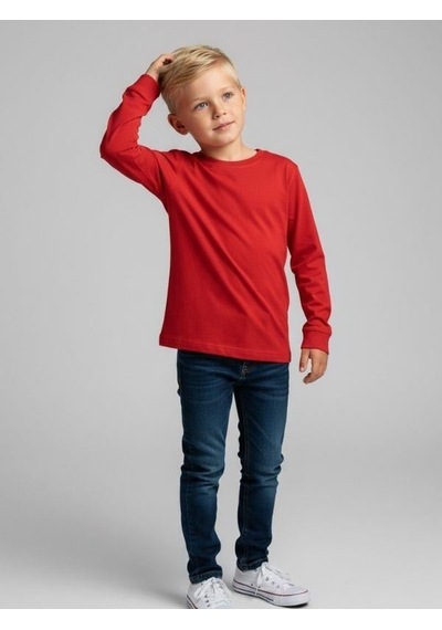 Zekids Erkek Çocuk Pamuklu Uzun Kol Basic T-shirt-16713 KIrmızı