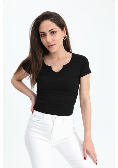 T-shirt Armut Yaka Kısa Kol - Siyah Çok Renkli