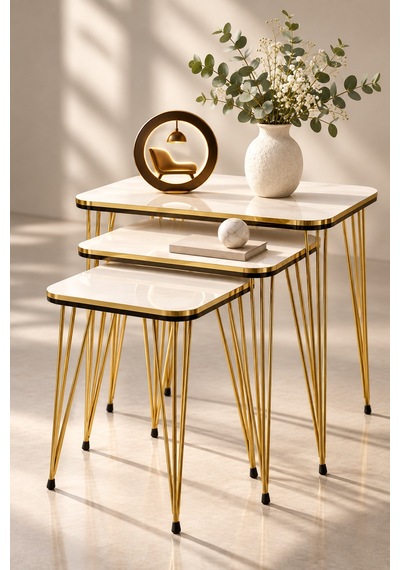 Odera Çift Tel Zigon Sehpa 3'lü Set Suntalam Modern Retro Salon Sehpası Diğer