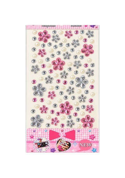 Pembe Gümüş Taş & Çiçek İncili Rhinestone Sticker Yapışkanlı Yüz, Tırnak, Vücut Ve Süs Taşı Çok Renkli