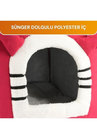Gobypet Klasik Çatılı Katlanabilir Kedi Evi Ve Küçük Irk Köpek Yatağı Fermuarlı Çıkarılabilir Üst Bölüm, Minderli Peluş İç Mekan Kedi Yuvası, Taşınabilir Kulübe