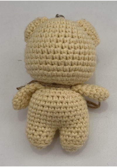 El Yapımı Amigurumi Ayıcık Anahtarlık - Örgü Figür, Jüt Fiyonklu 9-10 Cm Koyu Bej Koyu Bej