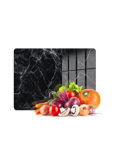 Decovetro Cam Kesme Tahtası Ve Sunumluk Siyah Beyaz Mermer Desenli 25 X 35 Cm Çok Renkli