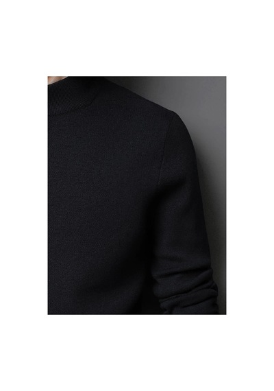 Slim Fit Yarım Balıkçı Yaka Triko Kazak Siyah-aw19