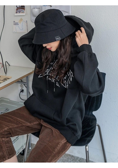 Kadın Hearten Baskılı Oversize Sweatshirt Siyah