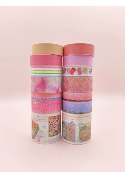 Art Vintage Washi Tape Bant Yapışkanlı Maskeleme Kağıdı Desenli Bant 12'li - Pembe Van Gogh Tabloları 1