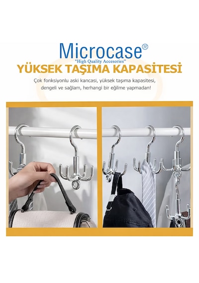 Microcase Çok Amaçlı Döner Başlıklı Metal Elbise Kravat Eşarp Askılığı 3 Adet Al5448 Gümüş
