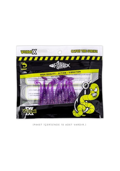 Karides Kokulu Uv Silikon Kurt Yem - 1 Gram - 50mm - Fishack Wormix - 10 Adet Purple Uv Silikon