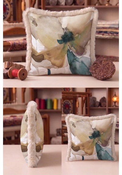 Soyut Çiçek Tasarım Saçaklı Yastık Kılıfı - Sanatsal Floral Bej Mavi Vizon Püsküllü Kırlent Kılıfı Serin Rota Ritüel Soyut Çiçek Tasarım Saçaklı Yastık Kılıfı - Sanatsal Floral Bej Mavi Vizon Püsküllü Kırlent Kılıfı Serin Rota Ritüel
