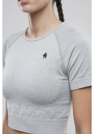 Woneagle Tshirt Kısa Kol Spor Crop Top Dikişsiz Açık Gri Gri