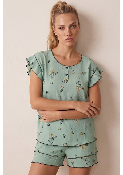 Siyah İnci Bürümcük-krınkıl Şortlu Pijama Takım 26120175 Yeşil