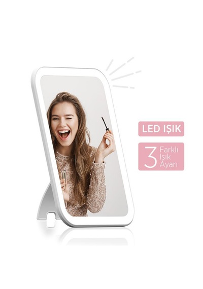 Masaüstü Dokunmatik Makyaj Aynası Led Işıklı Beyaz Renk Make Up M