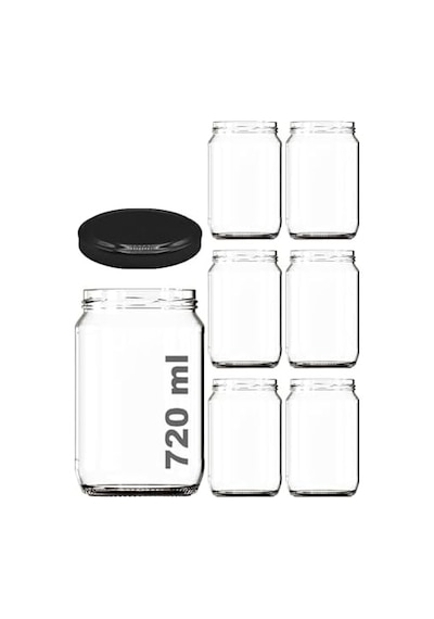 720 Ml Şeffaf Kavanoz 720 Cc Konserve Metal Siyah Kapaklı Cam Kavanoz 6 Adet Açık Kahverengi