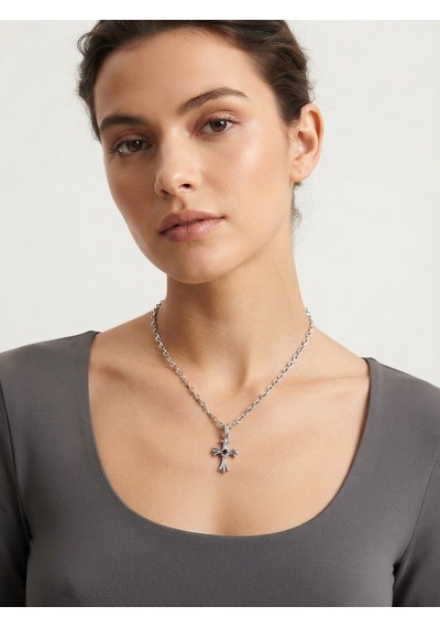 Erkek Haç Kolye Gümüş Renk Metal Zincir Kolye Gotik Tarz Şık Unisex Kolye Hc96 Gri