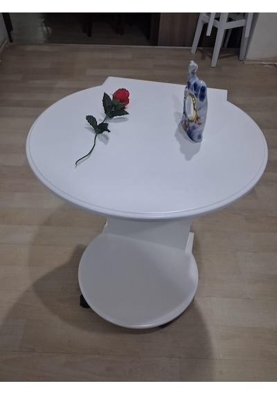 Hobi Erc 90589 Cepli Ufo Sehpa Tekerlekli Ahşap Mdf Parlak Lake Beyaz Kanepe Sehpası El Yapım Beyaz