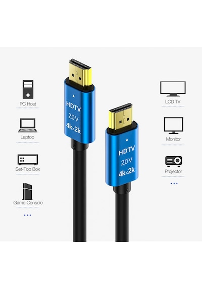 20 Metre 4k Ultra Hd 2.0v Alüminyum Başlık Altın Uçlu Hdmi Kablo