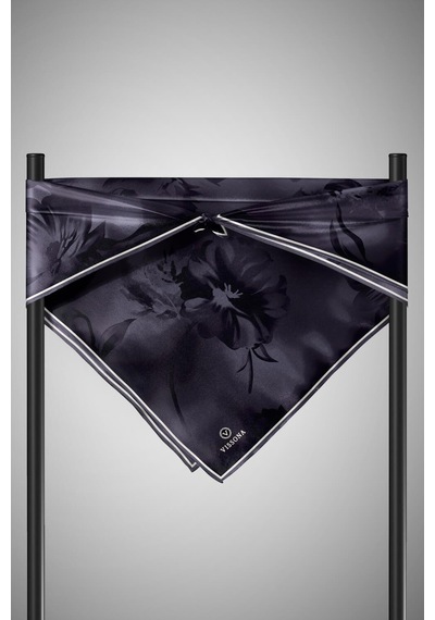 Vissona 100% Twill İpek Çiçek Desenli Füme Renkli 90x90 Dikim Şekli : El Dikişi Eşarp Çok Renkli