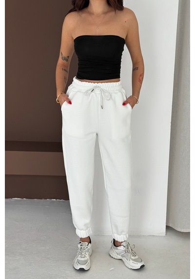 Kadın Yüksek Bel Jogger Eşofman Altı Soft Motion Beyaz