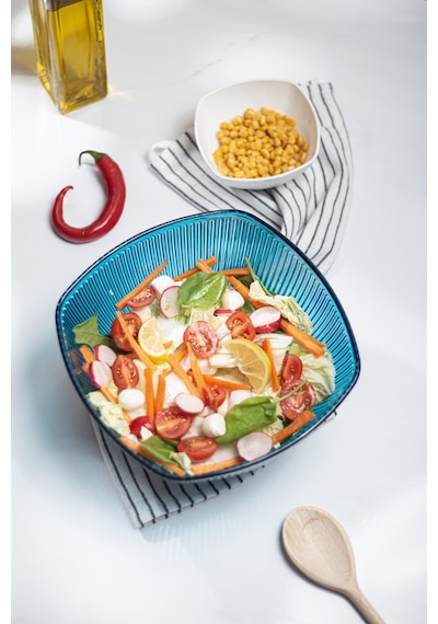 Akrilik Barok Aquamarin Büyük Kare Meyve & Salata Kasesi & Karıştırma Kabı / 3,3 Lt Cam Değildir