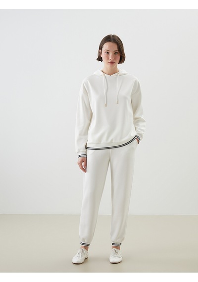 Lcwaıkıkı Classic Ekru Kapüşonlu Oversize Kadın Fitilli Tişört