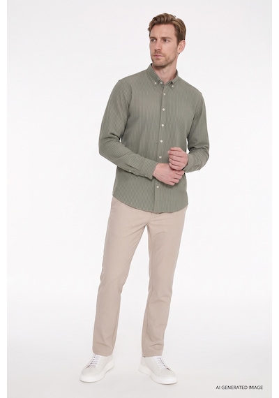 AC&Co / Altınyıldız Classics Erkek Bej Slim Fit Dar Kesim Beli Bağlamalı Yan Cep Gofre Desenli Pantolon Bej
