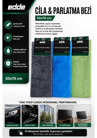 Edde Araba Araç Oto Cila Ve Parlatma Bezi Gri 50 70 Cm Oto Detailing