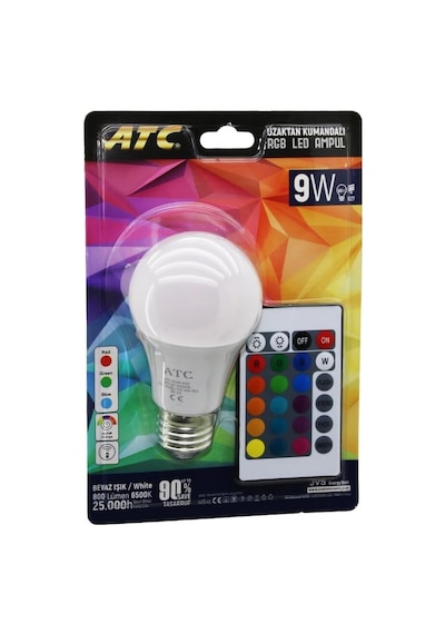 Atc-rgb-9w Kumandalı 9w 60w Rgb 16-renkli Led Ampul E27 800 Lümen 6500k 25.000 Saat Ömür 5264 Diğer