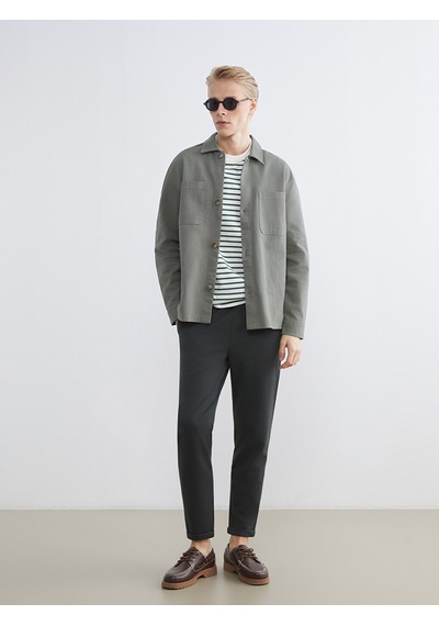 Lcw Vision Haki Regular Fit Uzun Kollu Gabardin Erkek Gömlek Ceket