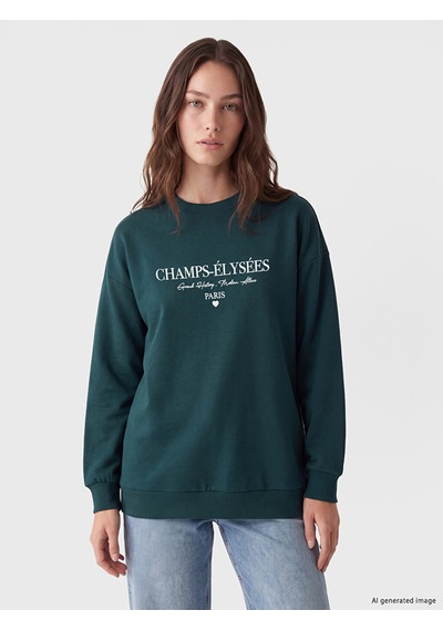 Lcw Modest Yeşil Baskılı Kadın Kalın Sweatshirt Tunik