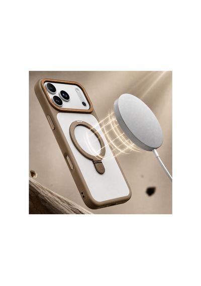 Apple İphone 17 Pro Max Uyumlu Kılıf Magring Standlı Silikon Kılıf Turuncu