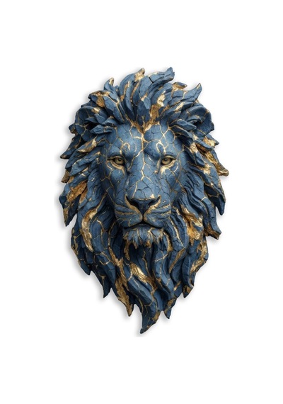 Aslan Başı Mavi-altın - Metal Tablo - Dec0125 51 X 80 Cm Çok Renkli