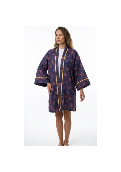 Lila Mare Pamuk Kumaşlı Kimono Renkli Renkli