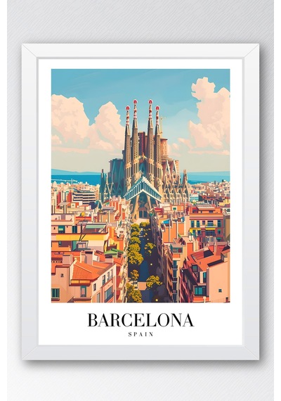 Barcelona Spain Vintage Seyahat Posteri Çerçeveli Tablo - Premium Sagrada Familia Elit Duvar Dekoru Beyaz Barcelona Spain Vintage Seyahat Posteri Çerçeveli Tablo - Premium Sagrada Familia Elit Duvar Dekoru Beyaz