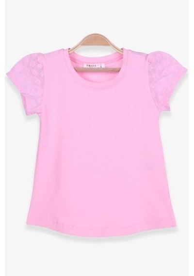 Breeze Kız Çocuk Tişört Kolları Fistolu Pudra (3-8 Yaş)