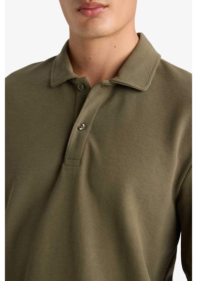 Defacto Regular Fit Polo Yaka Waffle Sweatshirt F0301ax25aukh82 Haki