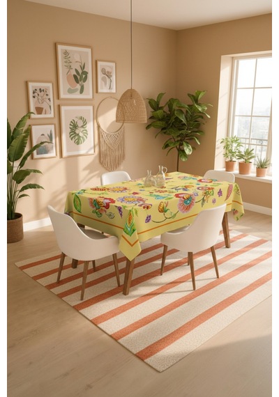 Vivanni Home Yıkanabilir Dikdörtgen Masa Örtüsü Günlük Kullanıma Uygun Pratik Ve Uzun Ömürlü Çiçekli Sarı