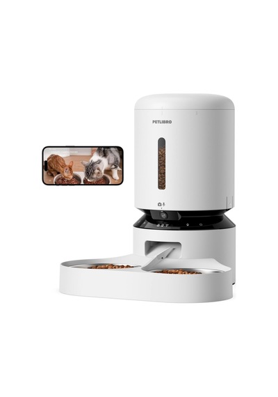 Petlibro 5l Akıllı Otomatik Mama Kabı Çift Hazneli, 1080p Kamera Mama & Su Kapları Beyaz